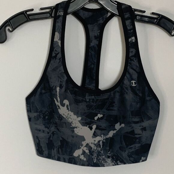 Champion Women's Abstract Print Racerback Sports Bra Black Gray Size Medium - Picture 1 of 4